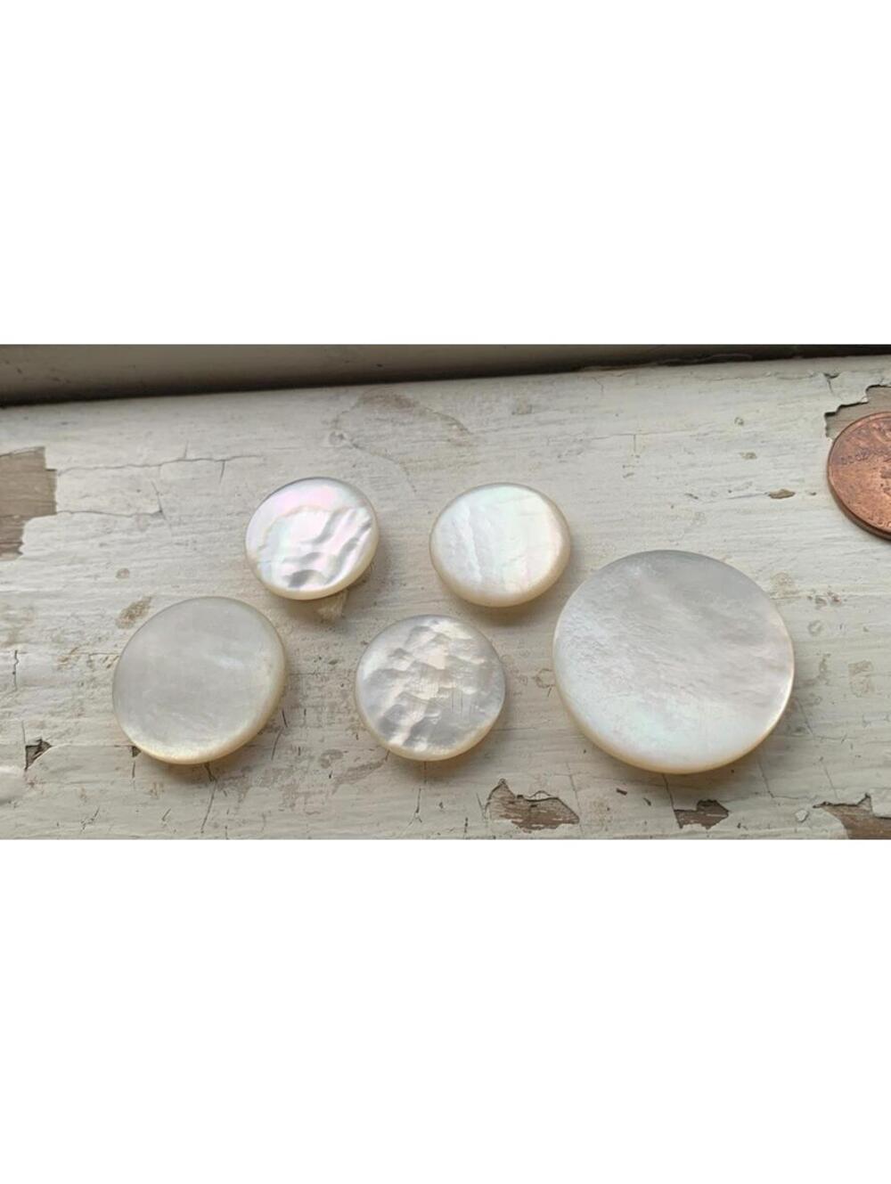 5 Vintage Mother of Pearl Natural Shank Buttons Mixed Size MOP Lot White Shells
